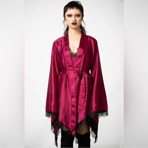 Kill Star Blood Red Fatal Farewell Slip Dress & Devils Lullaby Satin Robe NWT S